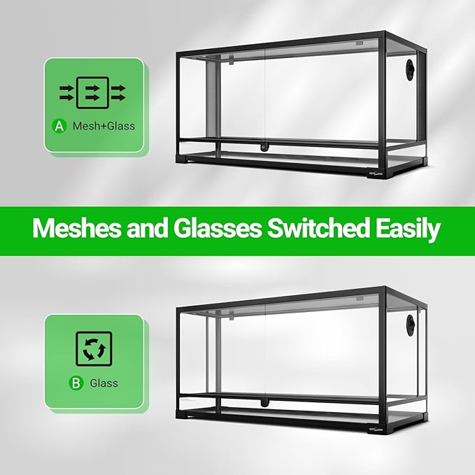 REPTI ZOO 50 Gallon Reptile Glass Tank Terrarium 2 in 1 Side Meshes and Side Glasses Double Hinge Door with Screen Ventilation Tempered Glass 36" x 18" x 17.75"