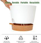 SwinDuck 12inch Large Self Watering Plant Pot, Plastic Cylinder Planter with 60Oz Deep Reservoir and Saucer for Indoor Outdoor Plants Flowers Houseplants, White with Brown