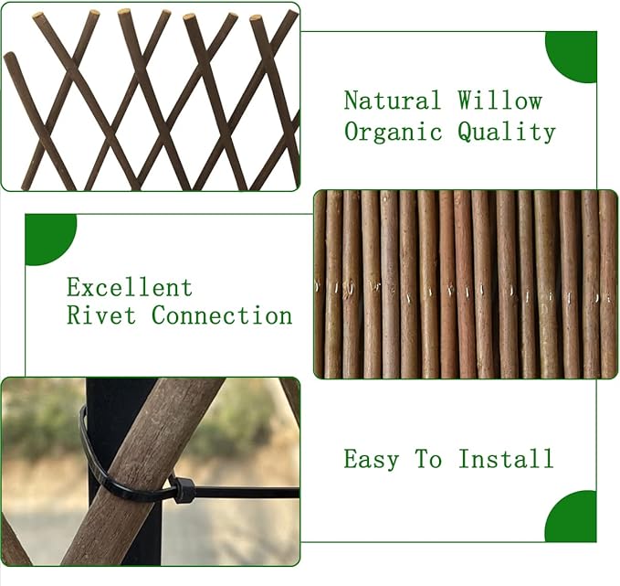 Expandable Willow Lattice Fence Panel Plant Support Garden Trellis Willow Trellis Fence for Climbing Plants Vine Ivy Rose Cucumbers Clematis Outdoors Garden Yard,36X92 Inch(4PC)