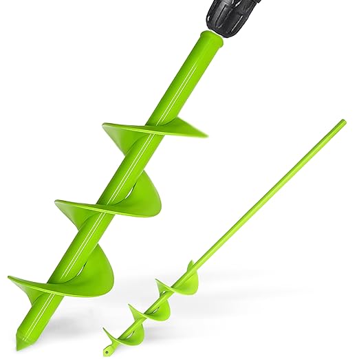 Green Garden Auger Drill Bit for Planting, 1.6"x16.5"&3.5"x16" Post Hole Digger & Bulb Planter Tool, Fits 3/8" Hex Drive Drill, for Seeds, Flowers
