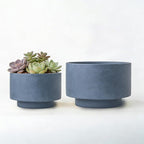 Succulent Pots, 8 Inch + 6 Inch Plant Pots for Plants with Drainage Hole, Indoor Outdoor Ceramic Planter, Set of 2 Round Flower Pots for Succulent and Plants, Blue