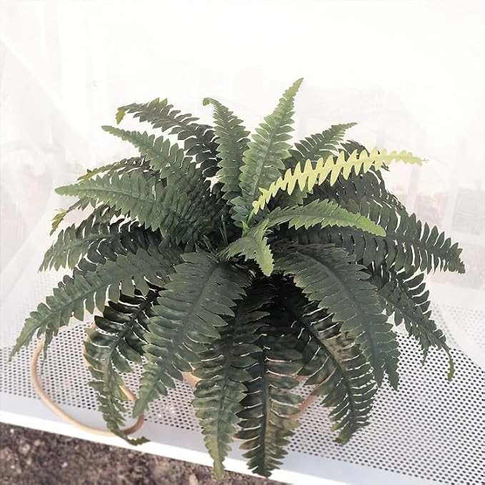 2 Pack Artificial Fern for Outdoors 33" Fake Boston Ferns Large Artificial Plants Faux Ferns for Front Porch Halls Indoors Gardens Churches Window Box Decorating