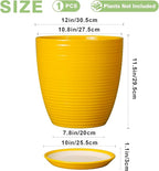 12 Inch Pots for Plants - Ceramic Planter for Indoor Plants Large Plant Pot with Drainage Hole and Saucer Round Outdoor Flower Pot for Garden Home Patio Office Yellow