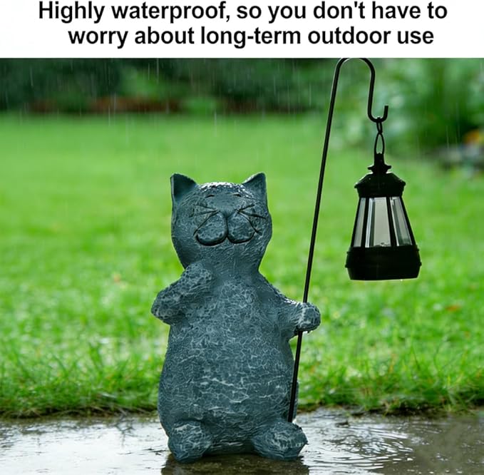 Cat Solar Garden Statues, Resin Cat Figurine Decorations,Outdoor Figurines for Lawn Patio Balcony Yard Ornament, Unique Housewarming and Birthdays Gifts for Mom Women Grandma