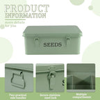 Seed Storage Organizer, 4 Compartment Seed Storage Box with Safety Lock, Metal Seed Box Seed Packet Container with 1 Pen, 12 Slots, 20 Plant Labels & 30 Seed Envelopes, Green Gardening Gift