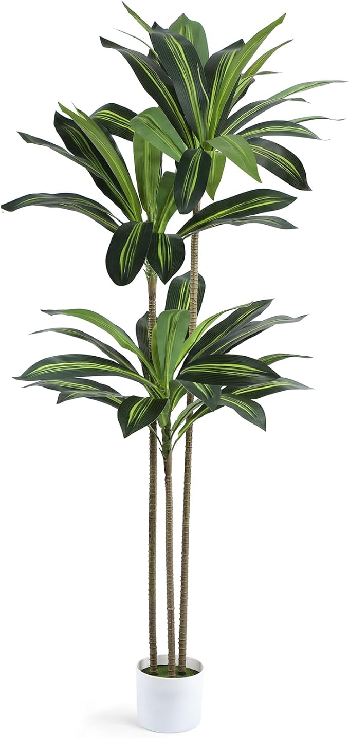 Artificial Dracaena Tree 5FT Fake Plant with White Small Planter Faux Silk Tall Floor Plant in Pot Artificial Tree for Home Office Living Room Decor Indoor
