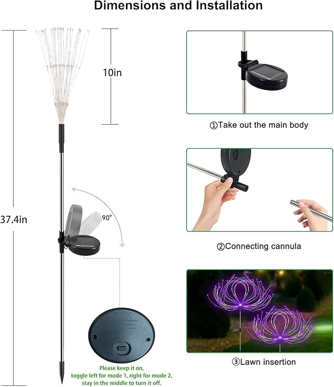Slyuexu Solar Garden Lights Outdoor Waterproof, 2 Pack 120 LED Solar Firework Lights Decorative Garden Décor Outside for Flowerbed Pathway Party Christmas Decoration, Purple