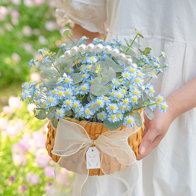 Small Blue Daisy Flowers Artificial - 6 Bouquet/36Pcs,10 Inch Mini Fake Daisies for Spring Home Decor,Wedding,Party,Table Centerpiece,Event Decor