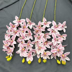 4pcs Artificial Cymbidium Orchid Flower Plant 3D Print Vanda 10 Heads Latex Phalaenopsis Flower (Pale Pink)