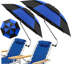 48.6" Double Canopy Beach Umbrella with Clamp, UPF50+ Beach Chair Umbrella with clip, 360°Adjustable Portable Outdoor Wheelchair, Patio, Golf Carts,Camping(Blue/Black)