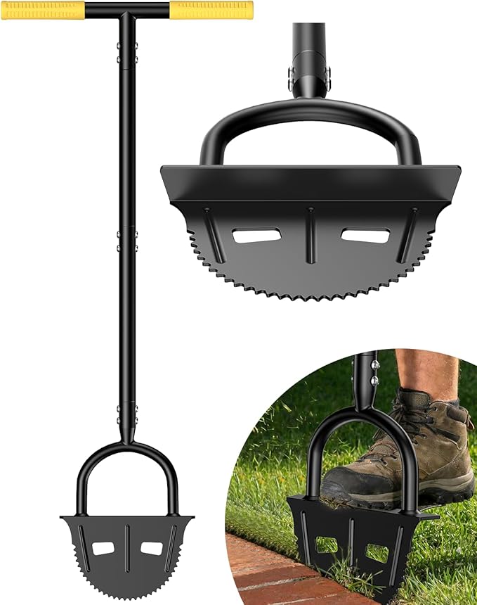 Luvenia Manual Edger Lawn Tool, 42-Inch Solid Steel Lawn Edger with 30 Sharp Serrated Teeth, 9-Inch Wide Non-Slip Foot Plate，Half Moon Edgers for Sidewalk Driveway Flower Bed Edging, Rust-Proof