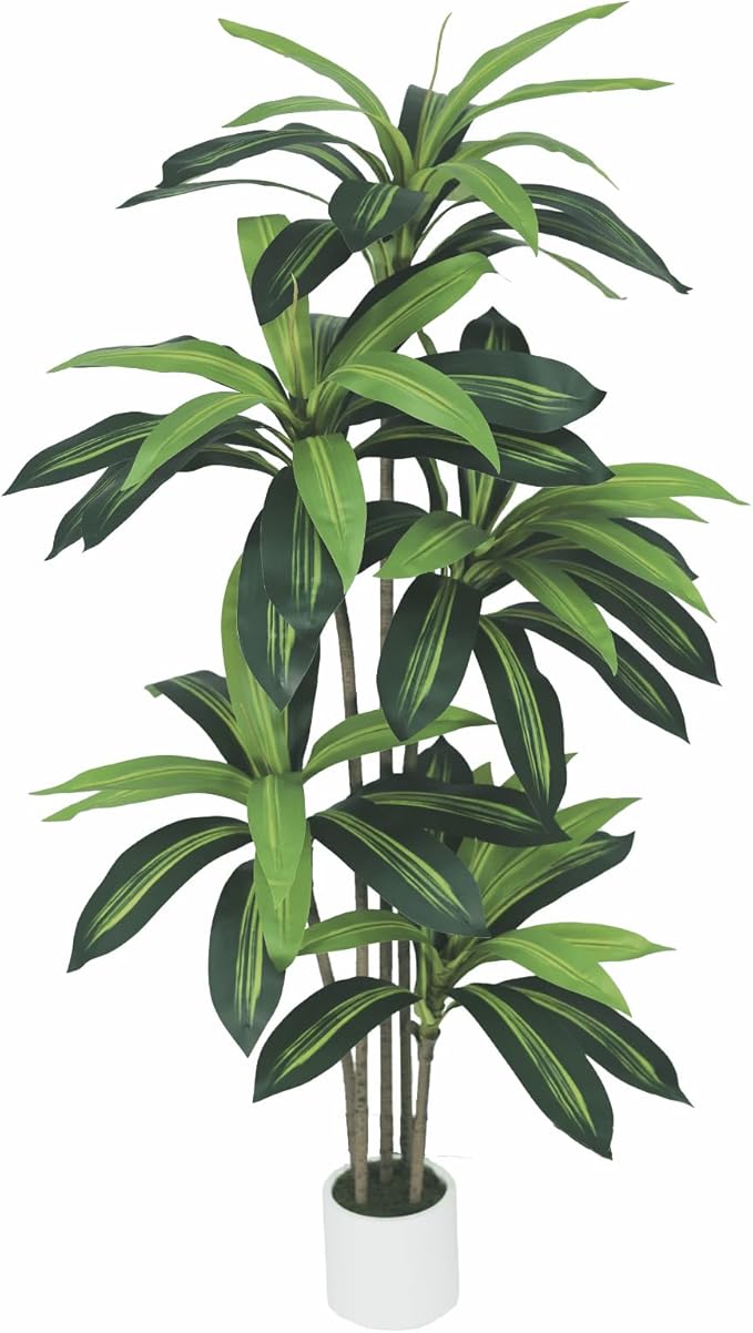 Artificial Dracaena Tree - 5ft Tall Fake Tree for Home Decor Indoor - Realistic Faux Floor Plant with Lifelike Leaves & Resin Trunk - Artificial Plants Indoor for Living Room, Office Sonvviky