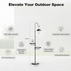 Kirschblüte Solar Floor Lamp with Table, 60" Outdoor Shepherd Hook with Solar Lantern, Waterproof Metal Side Table for Patio, Heavy Duty Solar Pole Light for Garden, Deck, Porch and Backyard Decor