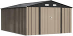 Patiowell 10x14 FT Storage Shed, Outdoor Metal Steel Garden Shed with Lockable Door and Sloping Roof, Large Outside Utility Tool Sheds for Backyard Garden Patio, Brown