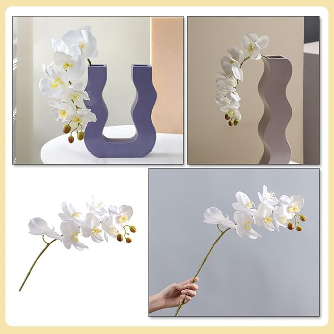 balacoo Realistic Faux Phalaenopsis Flower Stem Artificial Orchid Head White Plastic Decorative Plant for Home Living Room Dining Table Display