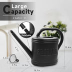 2 Gallon Watering Can, Outdoor Watering Can for Plants, Garden Water Can with Removable Long Spout and Stainless Steel Sprinkler Head, Large Water Can for Greenhouse (Black, 2 Gallon)