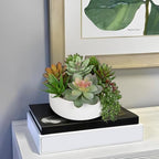 DILATATA Artificial Succulent Plants in Pot 5.5 Inch Fake Succulents Arrangement Potted Plant in White Ceramic Planter Bowl for Home Office Desk Shelf Living Room Bedroom Bathroom Decor