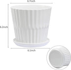 sietpoek Plant Pots - 6.7 Inch Cylinder Ceramic Planters with Connected Saucer, Pots for Succuelnt and Little Snake Plants, Set of 2, White