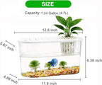 1.2 Gallon Betta Fish Tank, Desktop Aquarium with Lid & Plant Basket, Shatterproof Plastic Fish Bowl for Home Office Dorm Decor