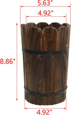 MY MIRONEY Wooden Barrel Planter Vintage Style Wood Bucket Rustic Garden Flower Plant Pots Container, Wave Mouth, 5.63" x 8.86"