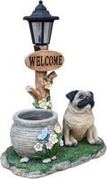 Animal Outdoor Statue Planter Solar Light Welcome Garden Sculpture Resin Flower Pot Decorative Porch Patio Yard Lawn Entryway Figurine with LED Lamp Rustic Plant Holder Ornament Courtyard (O)