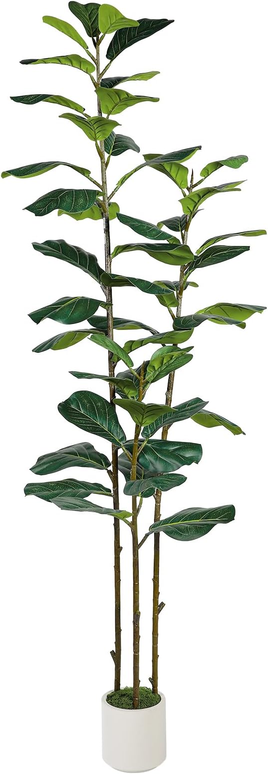 Alupssuc 6FT Artificial Fiddle Leaf Fig Tree with White Planter Pot, 6 feet Tall Fake Tree for Home Decor, Faux Ficus Tree Fake Moss for Indoor Outdoor Office Living Room