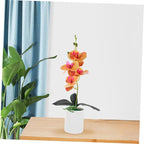 GLEAVI 2pcs Artificial Bonsai Faux Moth Orchids Potted Plant Realistic Desktop Decoration for Home and Office Orange Orchid Arrangement for Living Room and Study Decor