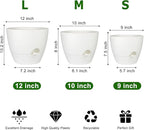 Plant Pots 12/10/9 Inch Self Watering Pots, Set of 3 Plastic Planters with Drainage Holes and Saucers,Plastic Flower Pots,Nursery Planting Pot for Indoor Out Door Plants(Pure White)