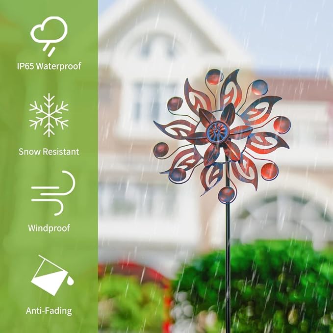 VEWOGARDEN 2PCS Metal Wind Spinners, Waterproof Wind Sculptures & Spinners Small Garden Art Outdoor Wind Spinner Kinetic Wind Spinner for Yard and Lawn