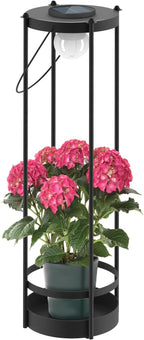 Outdoor Solar Floor Lamp with Plant Stand 2 in 1 Heavy-Duty Metal Flower Pot for Real/Fake Flowers, Adjustable Height, Waterproof Dusk to Dawn, Standing Light for Patio, Yard, Garden (35.5"H - 1Pack)