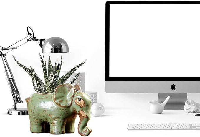 DIYOMR Small Ceramic Planter Pot, 4.3" Vintage Bronze Animal Planters Ceramic Flowerpot Succulent Pots Cactus Pot for Office Home Desktop Decor - Plants Not Included (Elephant Pot)