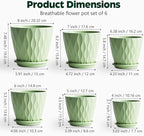 Plant Pots, Self Watering Planters with Drainage Holes and Trays, Flower Pots for Indoor Outdoor - 6 Pack(4/5/6/6.5/7/8 Inch) (Light Green)