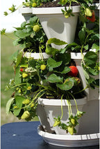 Vertical Garden Planter 4 Tier Stackable System 16 Plants, Space Saving Herb, Strawberry & Food Crop Planter with Center Support Hole for Indoor Outdoor Gardening (4, Stone, Small)