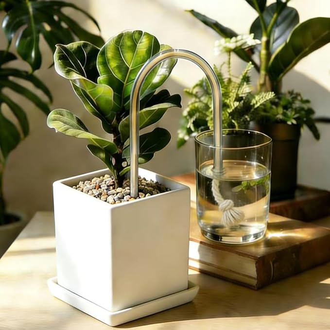 U-Shaped Glass Plant Self-Watering Wick Devices, Cotton Cord Irrigator for Indoor & Patio Plants, Adjustable Automatic Watering Tool for Effortless Plant Care, 2 Pack