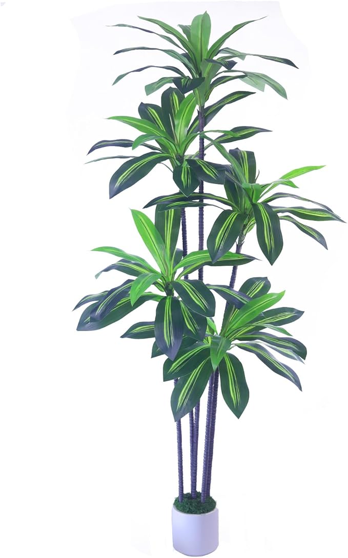 6ft Artificial Dracaena Tree for Home Decor, Potted Faux Plant with Realistic Wood Trunk & Lifelike Leaves, Low--Maintenance Tall Floor Tree for Living Room, Office Sonvviky (6ft)