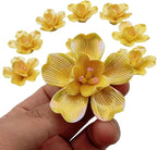 BTMIEY 10 PCS 3D Flower Ceramic Tiles,1.6" Handmade Procelain Ceramic Flowers for Artwork,Fish Tank,Vases,Living Room, Dining Table,Office, Home Floral Decor (Double-Flowered Iridescent Yellow)