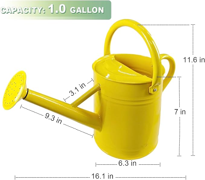 Watering Can for Outdoor&Indoor Plants，1 Gallon Metal Watering Can with with Removable Spout，Galvanized Steel Garden Flower Water Can Plant Watering Pot with 2 Handles，Yellow