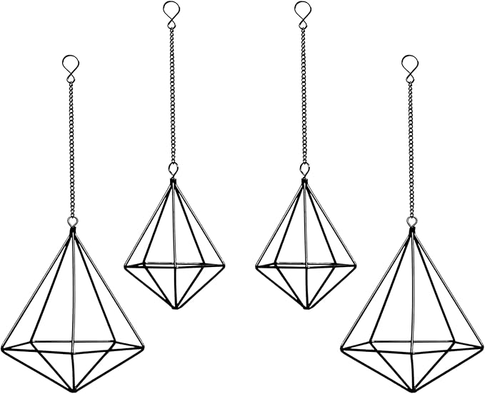 Geometric Air Plant Hangers - 4 Pack Black Metal Tillandsia Display Cages, Hanging Air Plant Holders for Indoor Plants Decor, Air Fern Frame