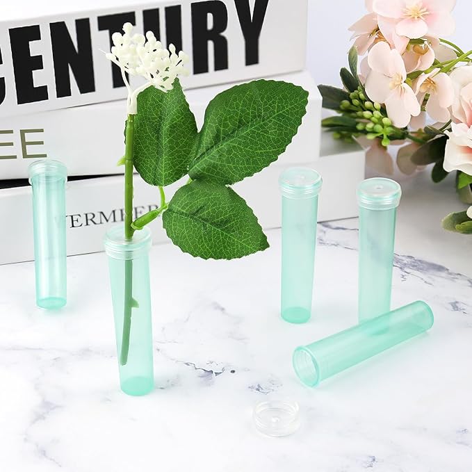 Vials for Flower Arrangements 2.8 Inch Floral Water Tubes Plastic Floral Vials with Caps (Green, 20 Pack)