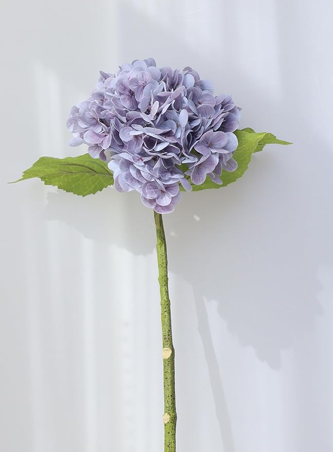 Buart 4PCS Long Stem Big Size Flowers Artificial Silk Hydrangea Lifelike Flowers Real Touch Purple Artificial Flowers Wedding Shower Bride Bouquets Office Living Room Table Decorations (21 Inch)