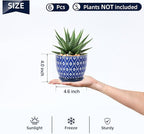 Selamica Ceramic Succulent Pots, 4.6 Inch Small Plant Pots with Drainage Holes & Saucers, Succulent Planters for Indoor Plants Cactus, Home Decor, Set of 6, Vintage Blue