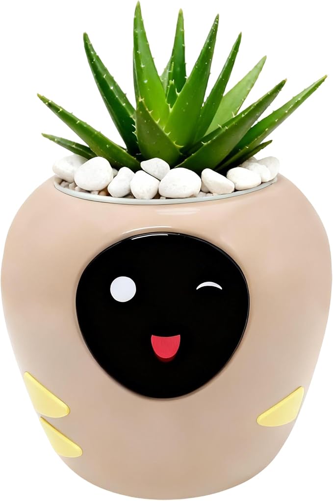 Smart Plant Pot with Expression, AI Intelligent Flower Pot for Indoor Decoration, Smart Garden Pot with Water/Light/Temperature Sensors, Ivy AI Planter (Pink（Big）)