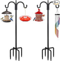 FEED GARDEN Adjustable Double Shepherds Hook for Outdoor with 5 Prong Base 76 Inch Heavy Duty Two Sided Bird Feeder Pole for Hanging Plant Baskets, Solar Light Lanterns, Wind Chimes 2 Pack