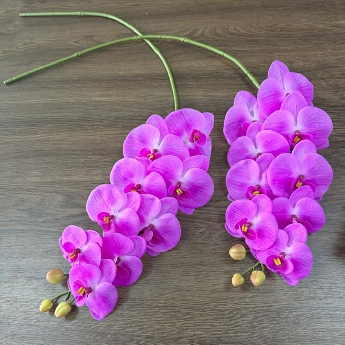 2 Pcs Orchid Stems 38" Artificial Flowers Real Touch Latex Faux Phalaenopsis Branches White Artificial Flowers for Wedding Party Home Garden Decor (Purple, 38“)