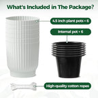 T4U 4.5 Inch Plant Pots Self Watering, 6 Pack African Violet Pots, Small Plant Pots for Plants, Small Indoor Plant Pot, Self Watering Planter for African Violet, Succulents (6 Pack 4.5" Pots, White)