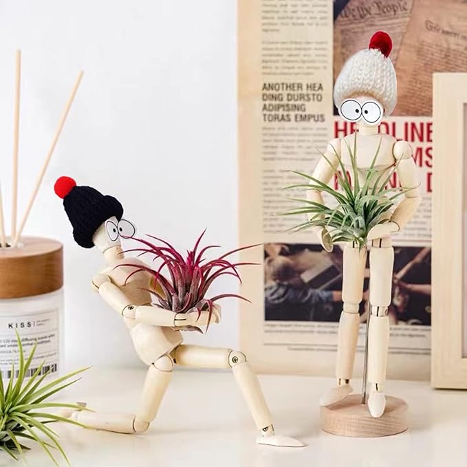 Melphoe 3 Pack Air Plant Holder Wooden Jointed Mannequin Tabletop Flexible Shape Adjustable Pose & DIY Accessories Decor Planter Tillandsia Air Fern Display Stand for Home, Office 3pack