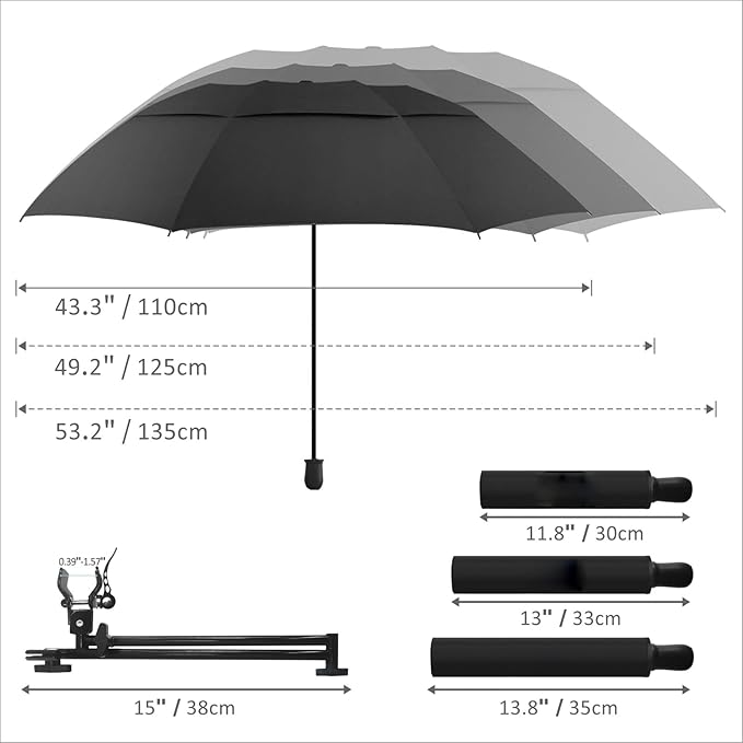 Patio Umbrellas UPF 50+ 360 ° Adjustable Shade Umbrella,Beach Umbrella with Universal Clamp,Beach Clamp on Umbrella,suitable for Patio,beach chairs,golf carts, wheelchairs,carts,bleachers,camping and fishing