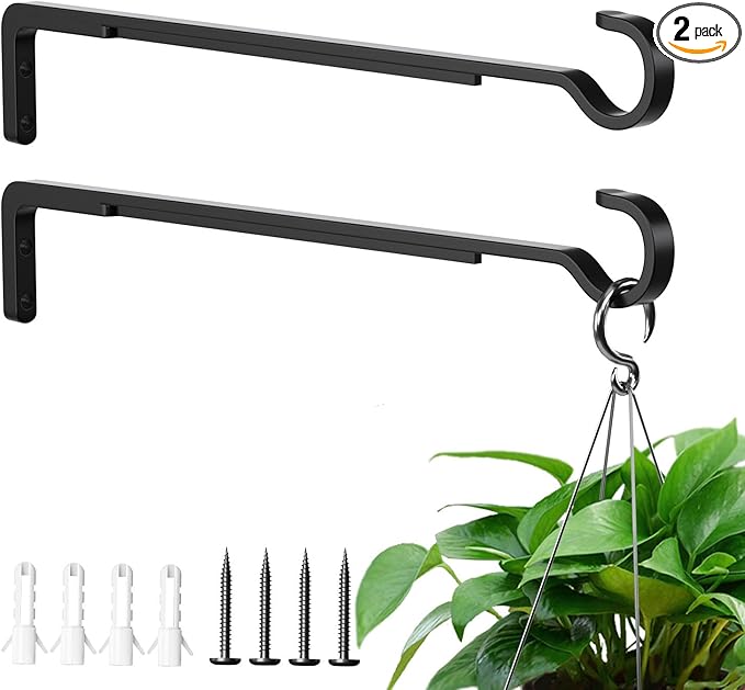 saffruff 14 Inch 2 Pack Heavy Duty Outdoor Plant Hangers for Hanging Baskets, Iron Plant Brackets Outside, Metal Plant Wall Hooks for Lantern, Bird Feeder