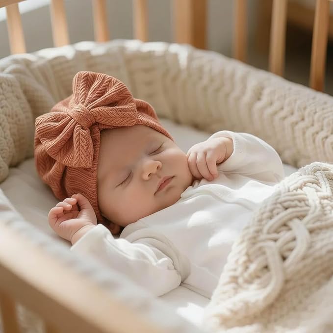 BQUBO Baby Turban Hats and Mittens Set Newborn Infant Hospital Hats Caps with Bows for Baby Boys Girls 0-12 Months