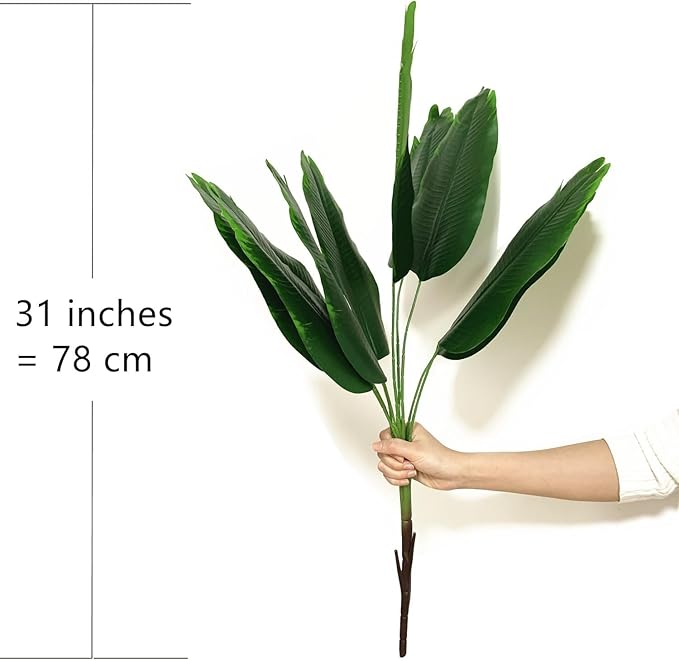 Fake Bird of Paradise Plant Artificial Banana Tree 30 Inch 2 Pack, Tropical Monstera Plants Big Leaves Faux Palm Leaf Greenery Shrubs Indoor Outdoor Home Garden Office Farmhouse Verandah Wedding Decor